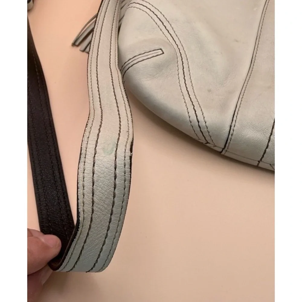 Coach‎ Leather Crossbody Bag Cream White Brown Trim Tassel Top Zip PROJECT